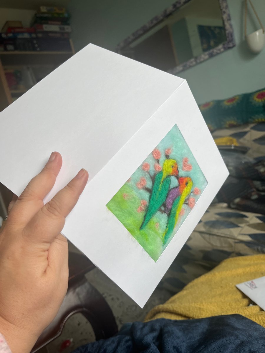 Love Birds - Wool Painting Greetings Card, Wall Art, vibrant 