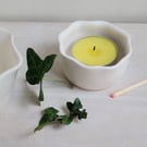 White pottery tealight candle holder with fluted scalloped rim handmade gift