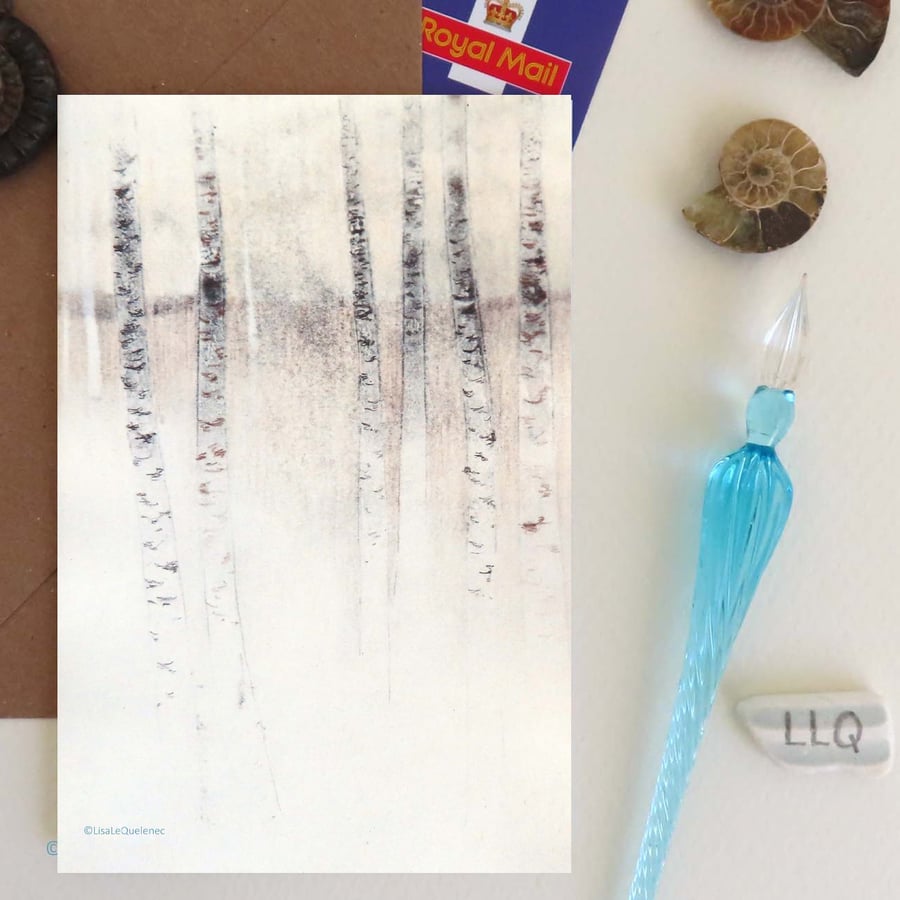 Silver birch study II new forest in winter blank card plastic free