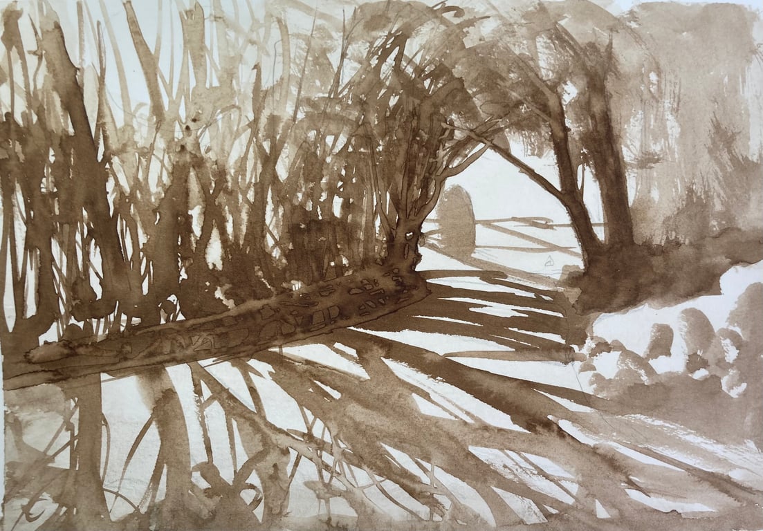 Ingleby bridge - Sepia ink painting (original ink painting) 