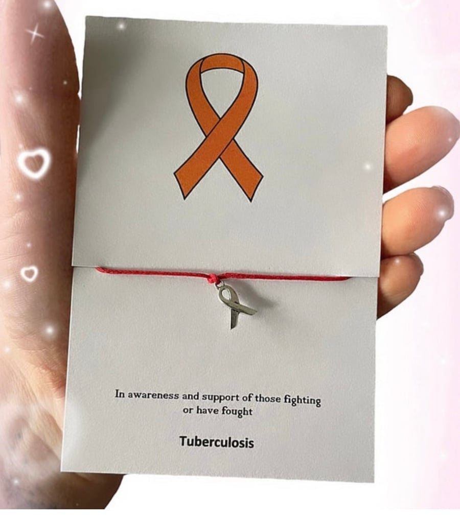 Tuberculosis awareness wish bracelet red ribbon charm corded wish bracelet 