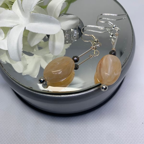 Beautiful flower agate Italian glass earrings 529