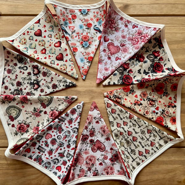 Valentines Vintage Design Fabric Bunting 