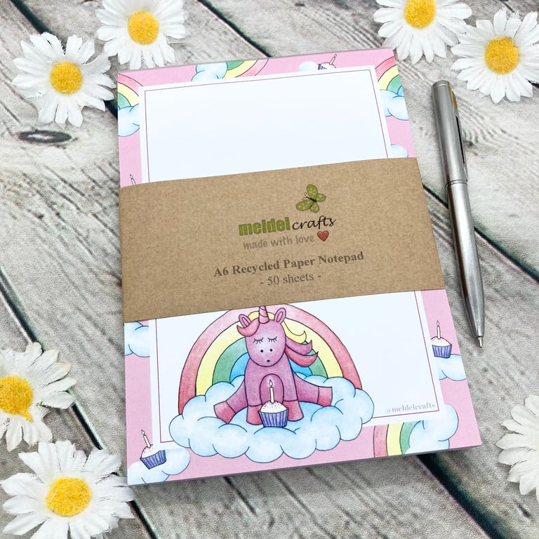 Notepad - A6 Recycled Paper Notepad - Rainbow Unicorn 