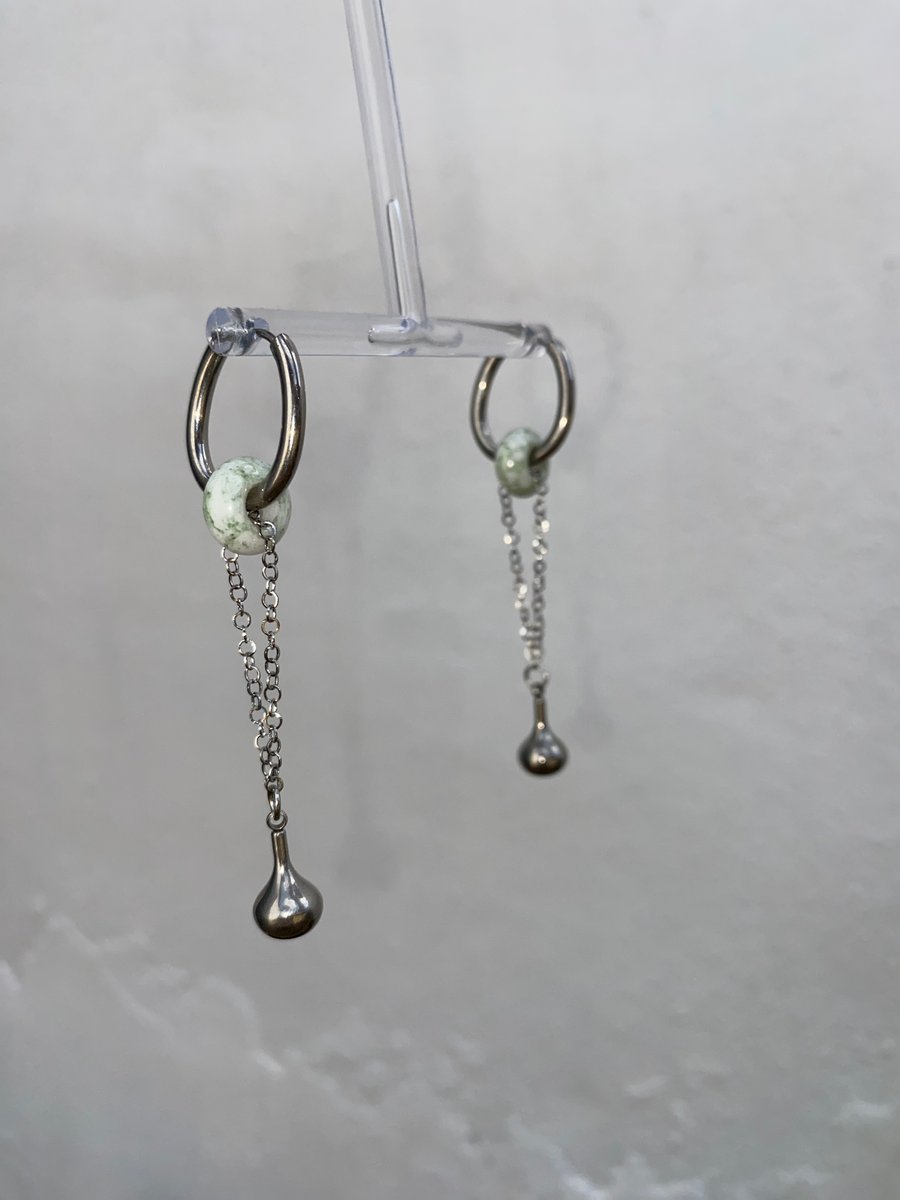 Kayden - Marbled Light Green with Drop Hoops 