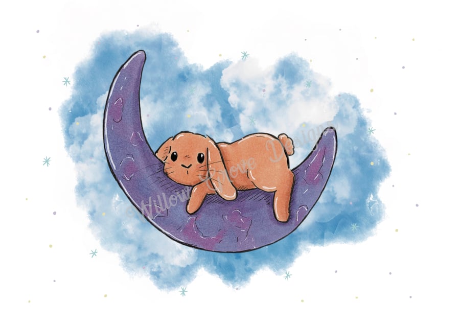 Lunar dreams rabbit art print 