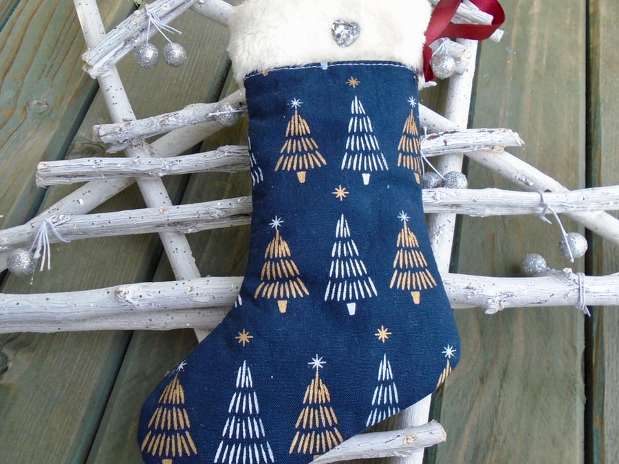 Cotton  Christmas Mini Stocking  - Christmas trees 