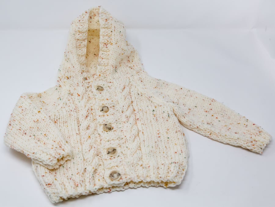 Child's Cream Aran Cardigan with Hood  1 - 2 years