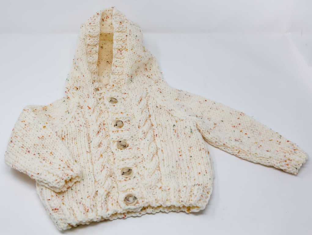 Child's Cream Aran Cardigan with Hood  1 - 2 years