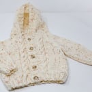 Child's Cream Aran Cardigan with Hood  1 - 2 years