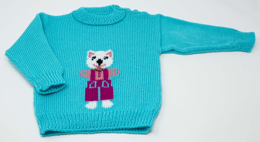 Toddler's Turquoise Cat Jumper  1 - 2 years