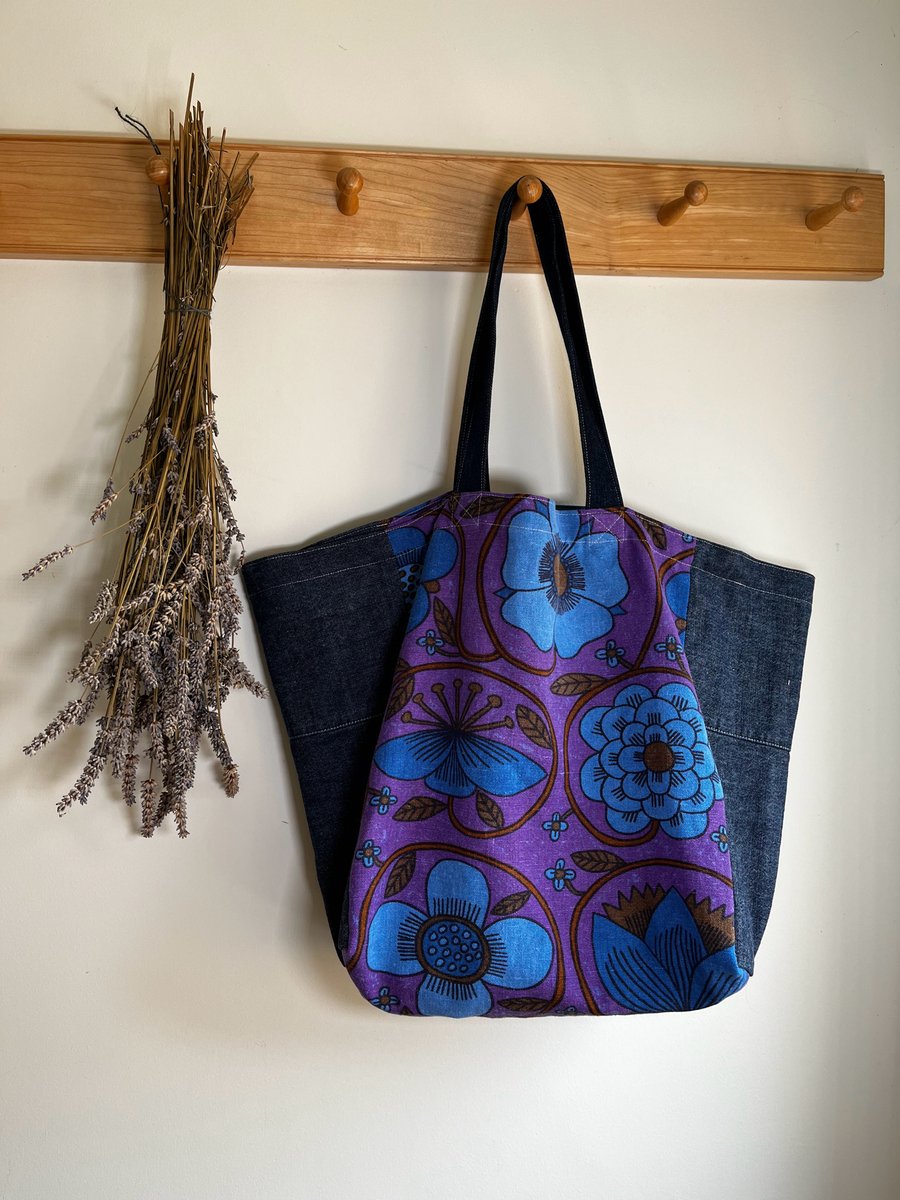 Vintage Fabric Prince of Quince and denim Beach bag tote bag