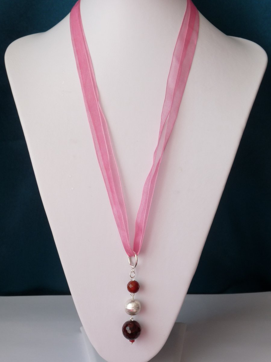 Multi Agate Ribbon Necklace - Genuine Gemstone - Handmade