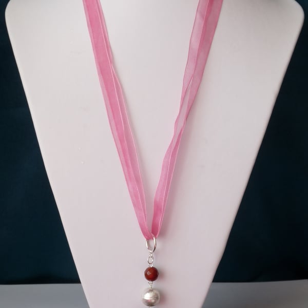 Multi Agate Ribbon Necklace - Genuine Gemstone - Handmade