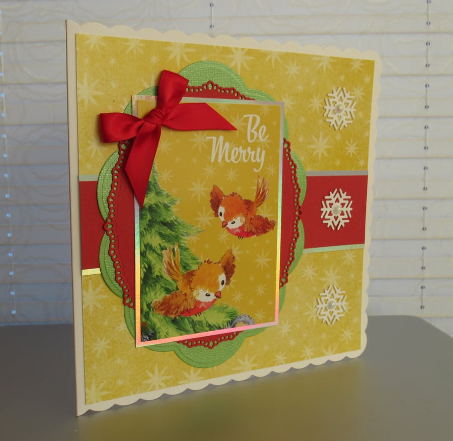 Two Robins - Be Merry - 20cm square card