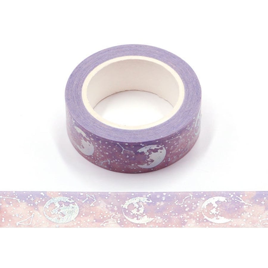Lilac Lunar Eclipse Washi Tape Embossed With Holographic Silver Foil Decorative 
