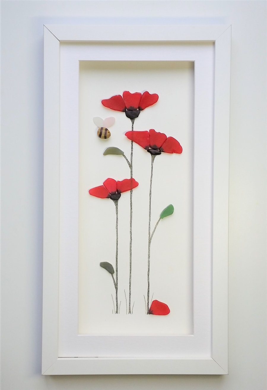Sea Glass Poppies, Red Flowers, Wild Flowers Made in Cornwall