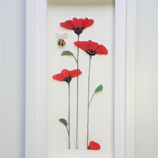 Sea Glass Poppies, Red Flowers, Wild Flowers Made in Cornwall