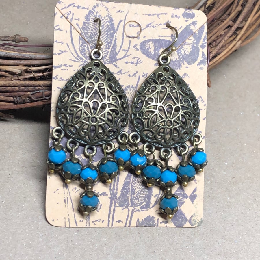 Turquoise Teal opaque chandelier earrings
