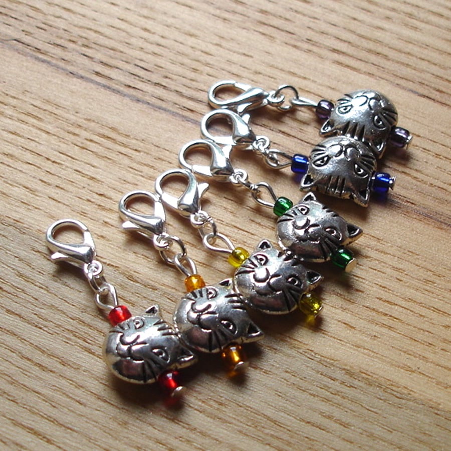 Rainbow Cat Crochet Stitch Markers, Gift for Cat Lover
