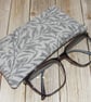 Padded glasses pouch Grey leaves fabric apprx 8.5cm x 17cm 