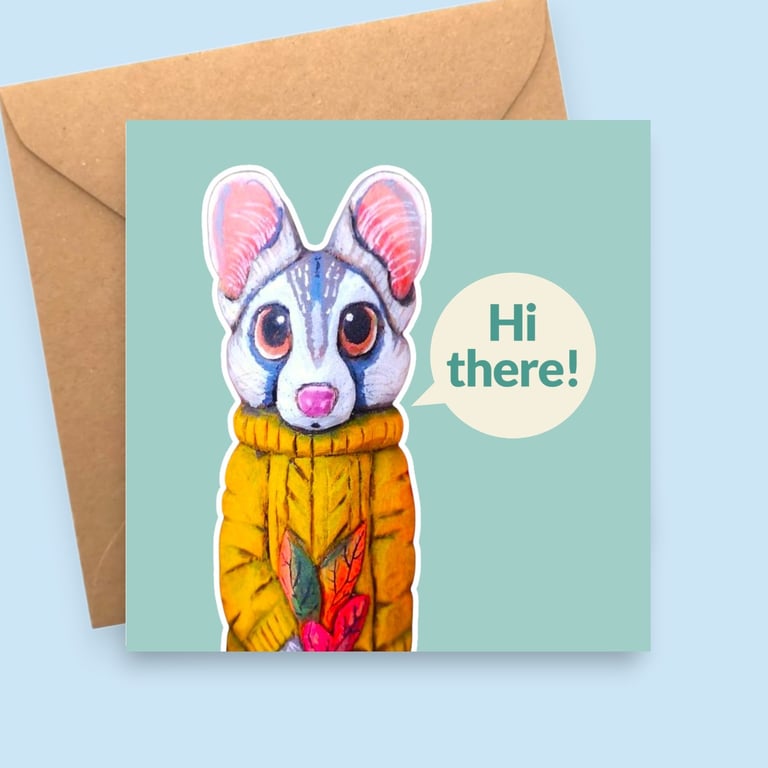 Ringtail Cat Blank Greeting Card - Hi There Card for Friend - Australian Animal