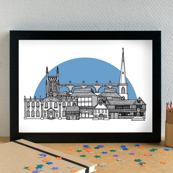 Worcester Skyline Art Print