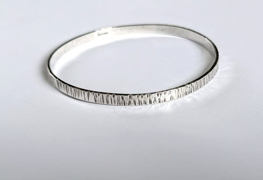 Sterling Silver Bangle, bark textured