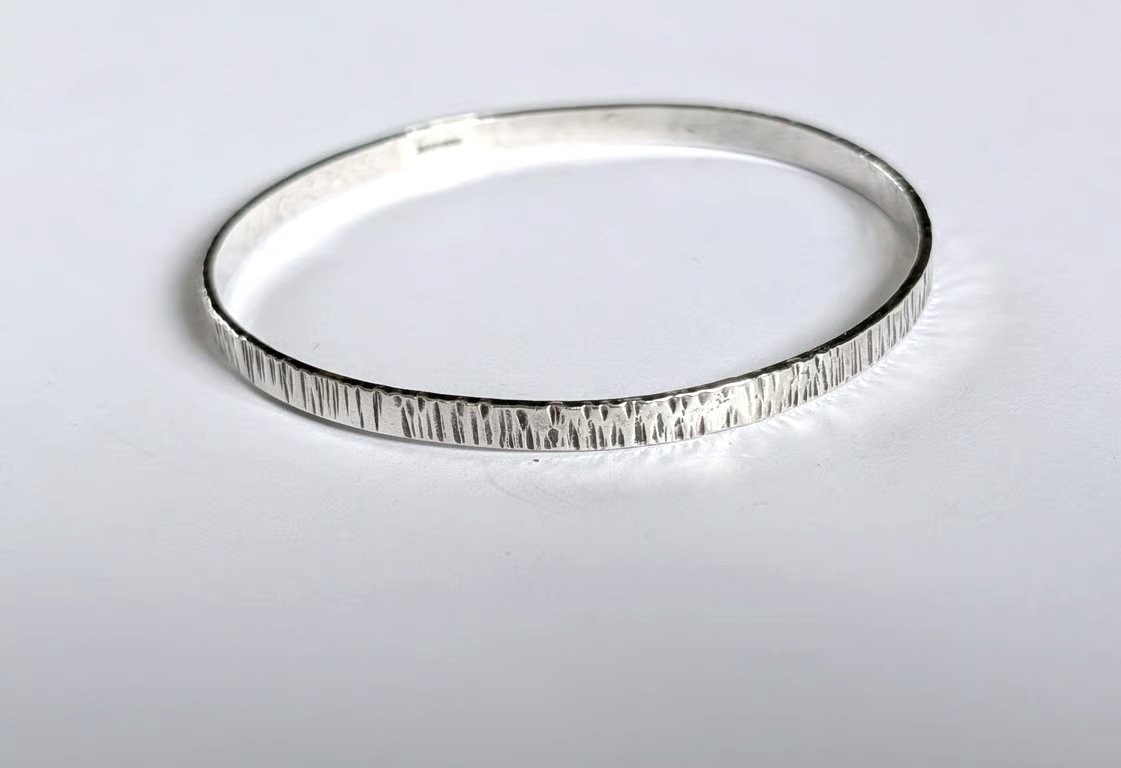 Sterling Silver Bangle, bark textured