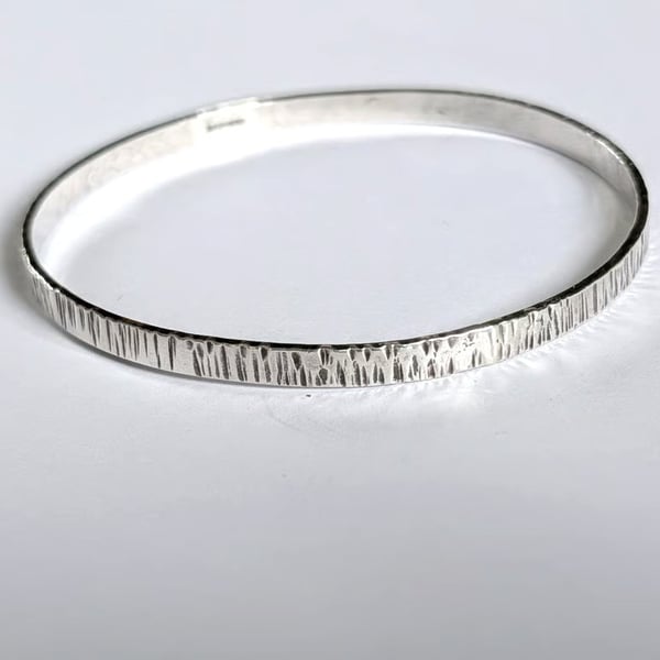 Sterling Silver Bangle, bark textured