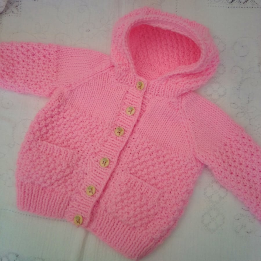 Child's Moss Stitch Hooded Jacket, Gift Ideas for Baby, Chunky Jacket