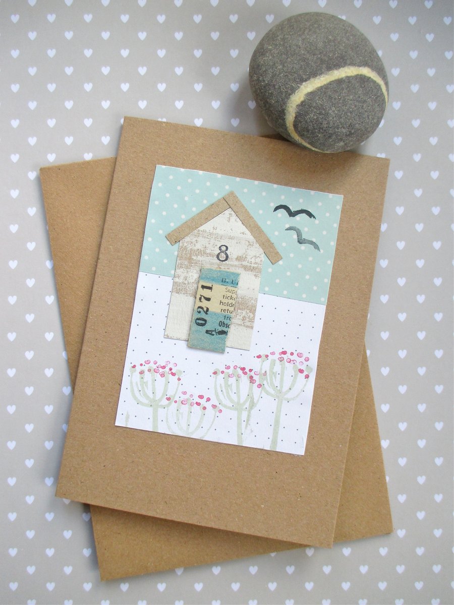Beach Hut Collage Handmade Greetings Card