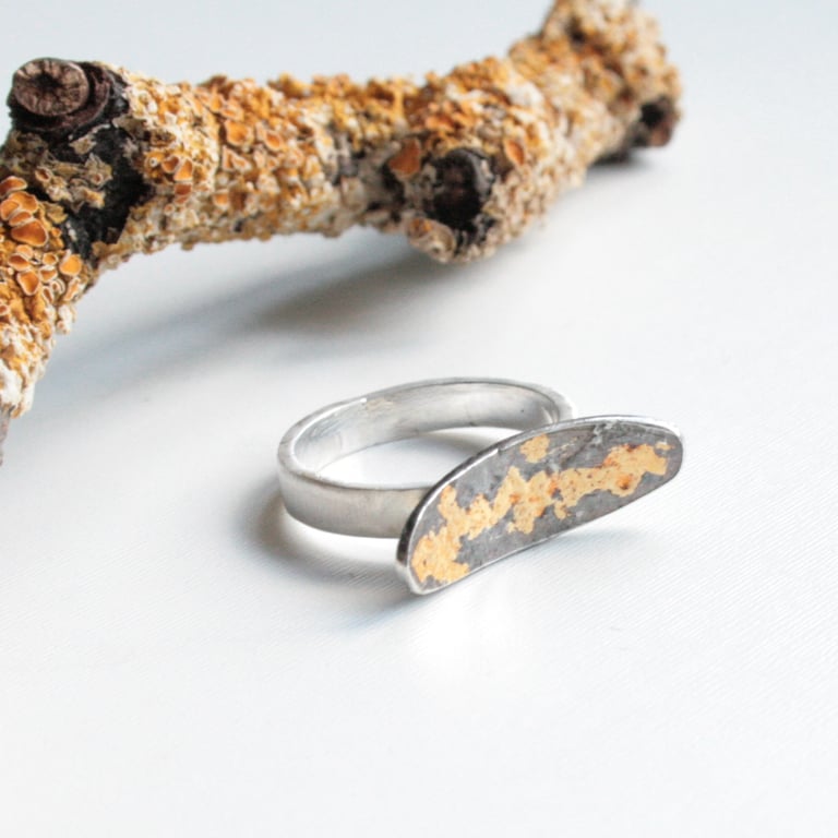 Sterling silver ring, oxidised silver ring, black and gold jewellery