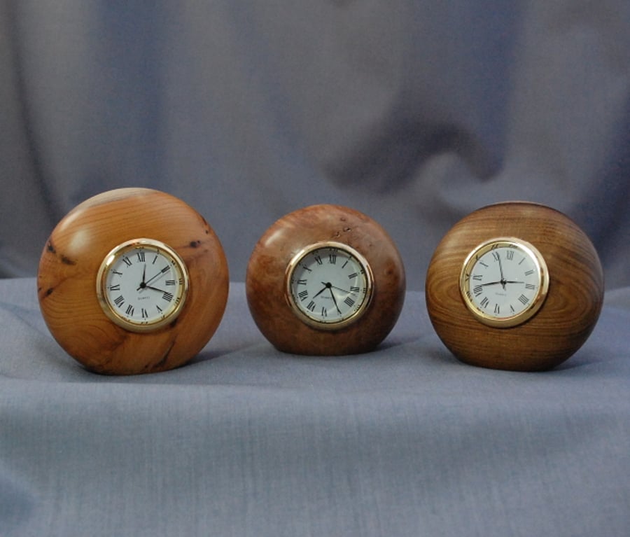  Pebble Clock in, Burr Elm.