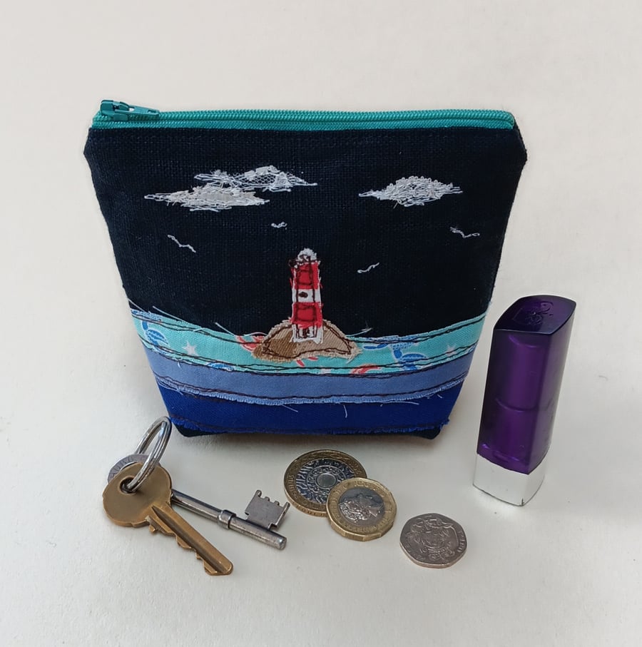 Coin Purse with Embroidered Lighthouse 