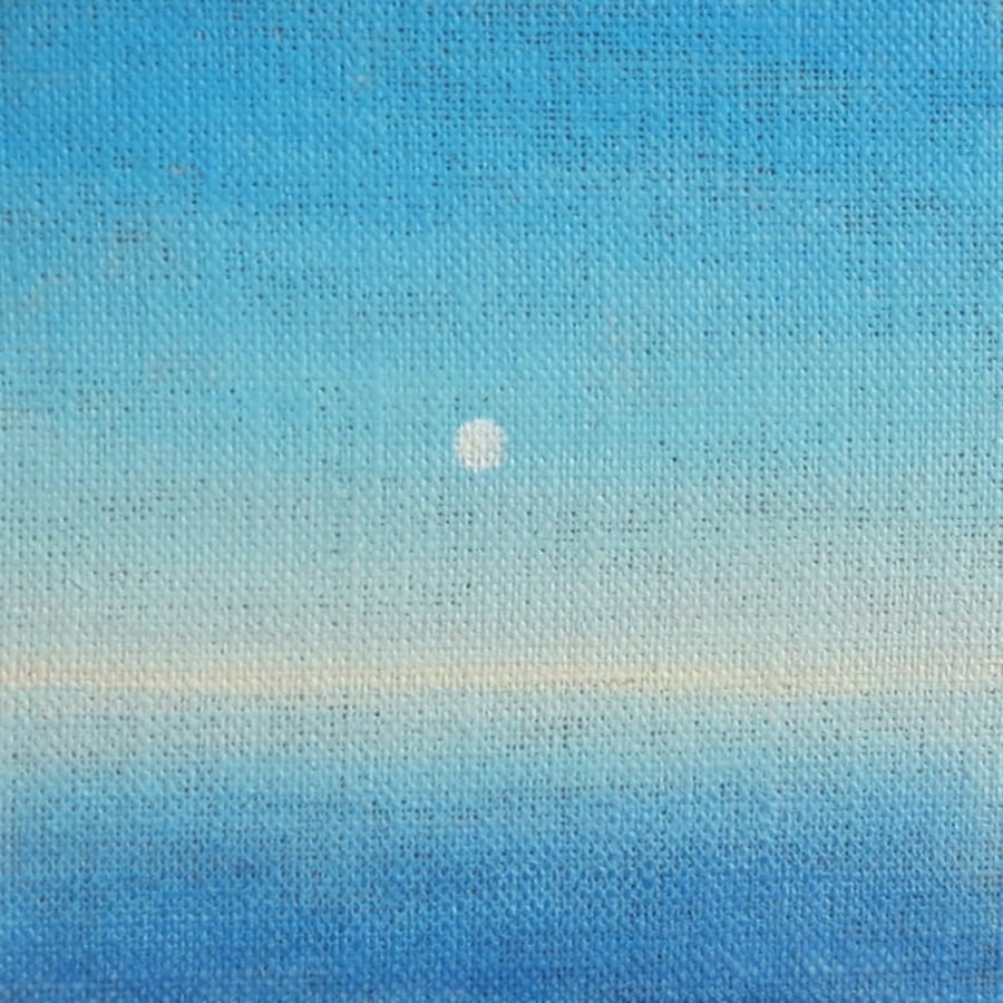 Miniature painting moonrise over the sea aqua sky summer coastal art