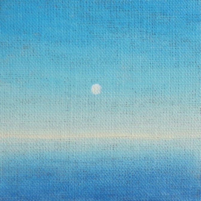 Miniature painting moonrise over the sea aqua sky summer coastal art