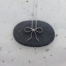 Sterling Silver Bow Necklace - Handcrafted Flat Wire Pendant
