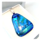 Dichroic Glass Pendant 006 Emerald Triangle Handmade with silver plated chain