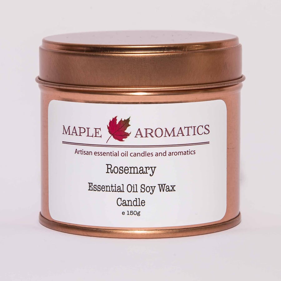 Maple Aromatics Rosemary Essential Oil and Soy Wax Rose Gold 150g Candle Tin