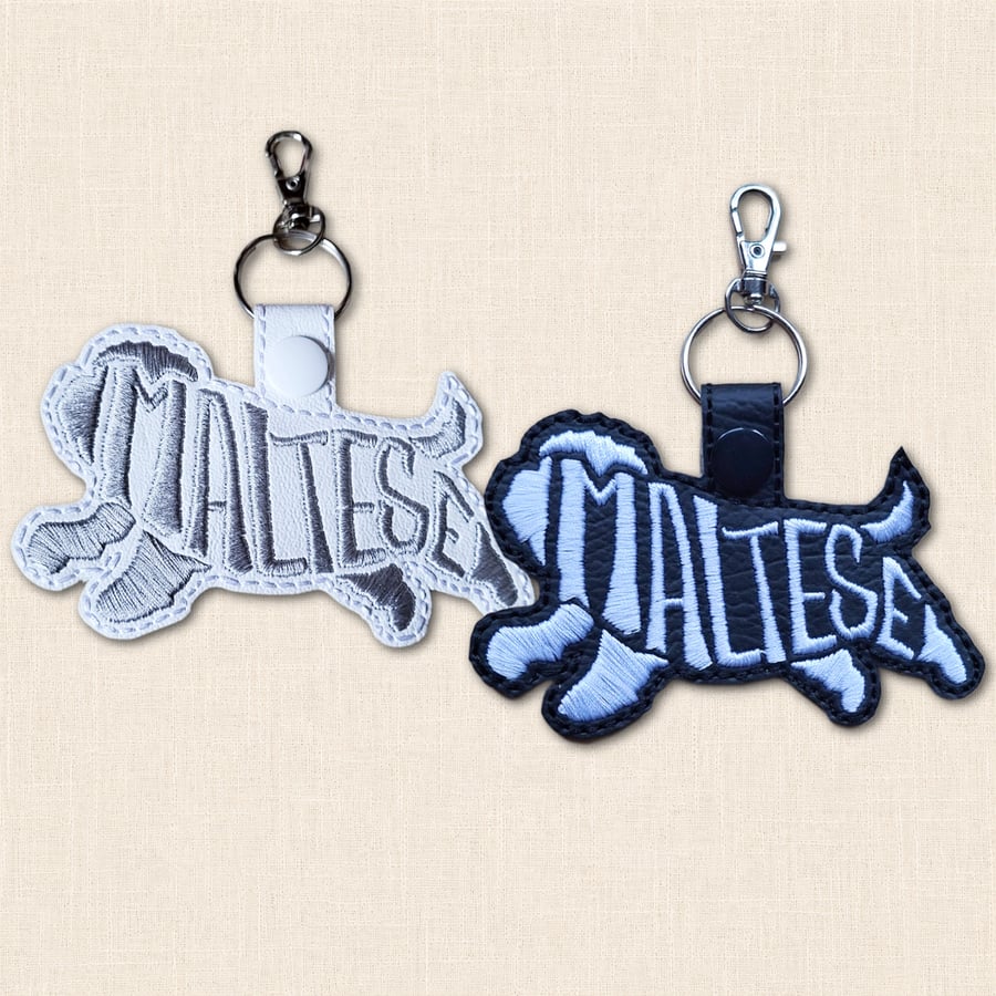 Maltese Keyring - Dog Silhouette Word Art Accessory