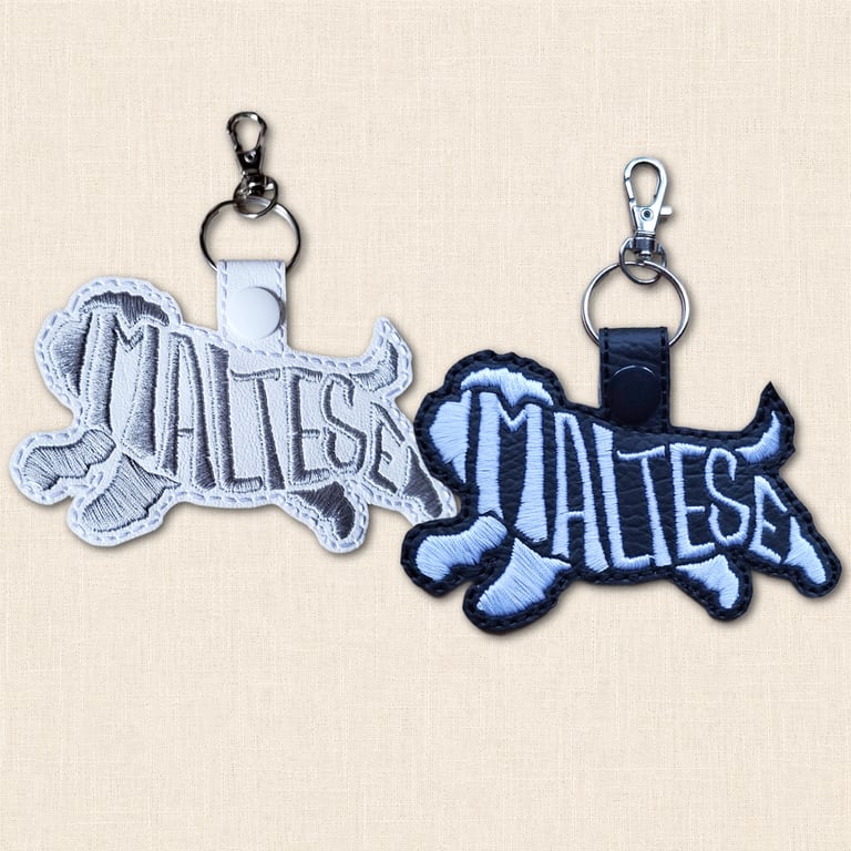 Maltese Keyring - Dog Silhouette Word Art Accessory