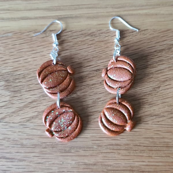 Autumnal Halloween Dangle Double Pumpkin Earrings