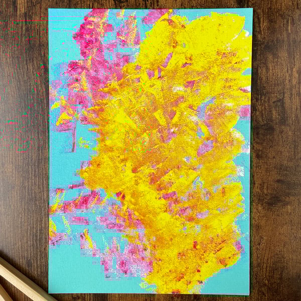 Pink and Yellow Dab A4 Giclee Digital Art Print