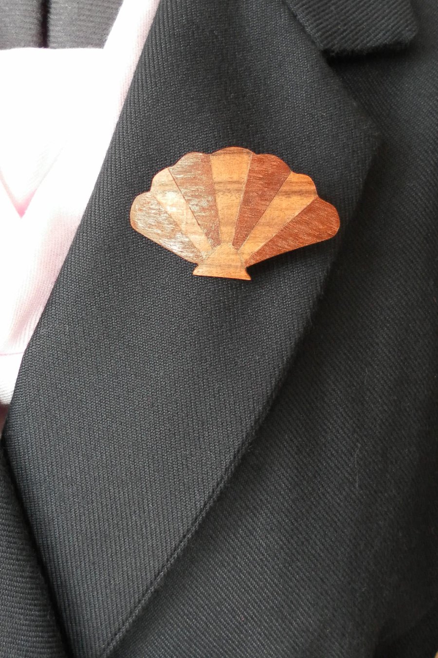 Hand Cut Wood Veneers, Marquetry Brooch, Shell
