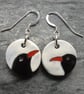 Handmade Ceramic and sterling silver Chough drop earrings - Image 1