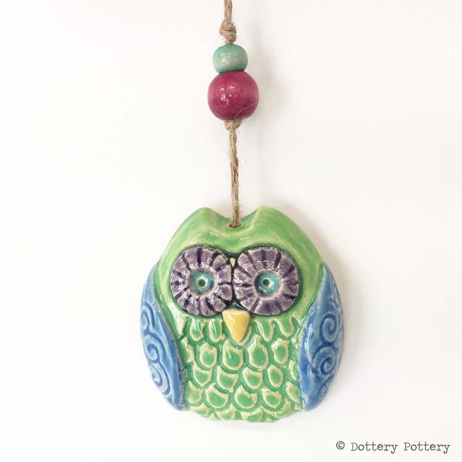 Small ceramic owl hanging decoration