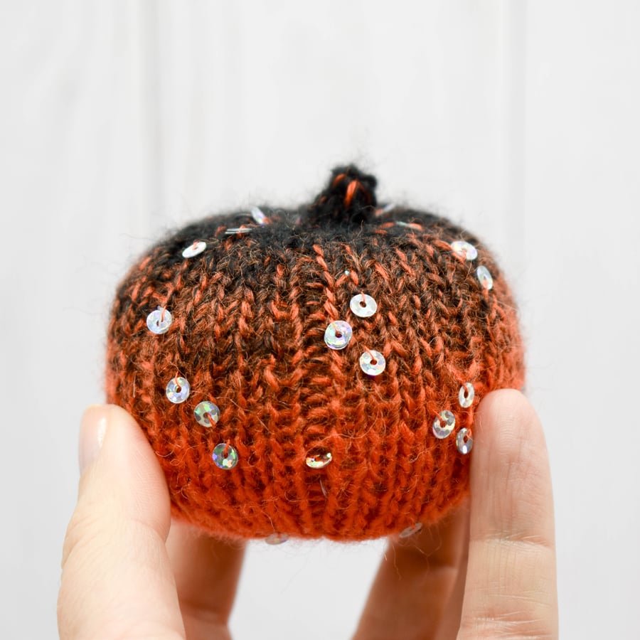 Hand Knitted Pumpkin with Sequins