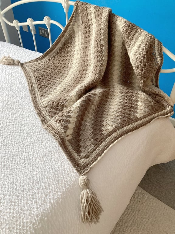 Ombré Square Crocheted Blanket with Tassels