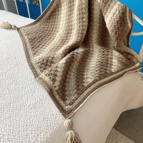 Ombré Square Crocheted Blanket with Tassels